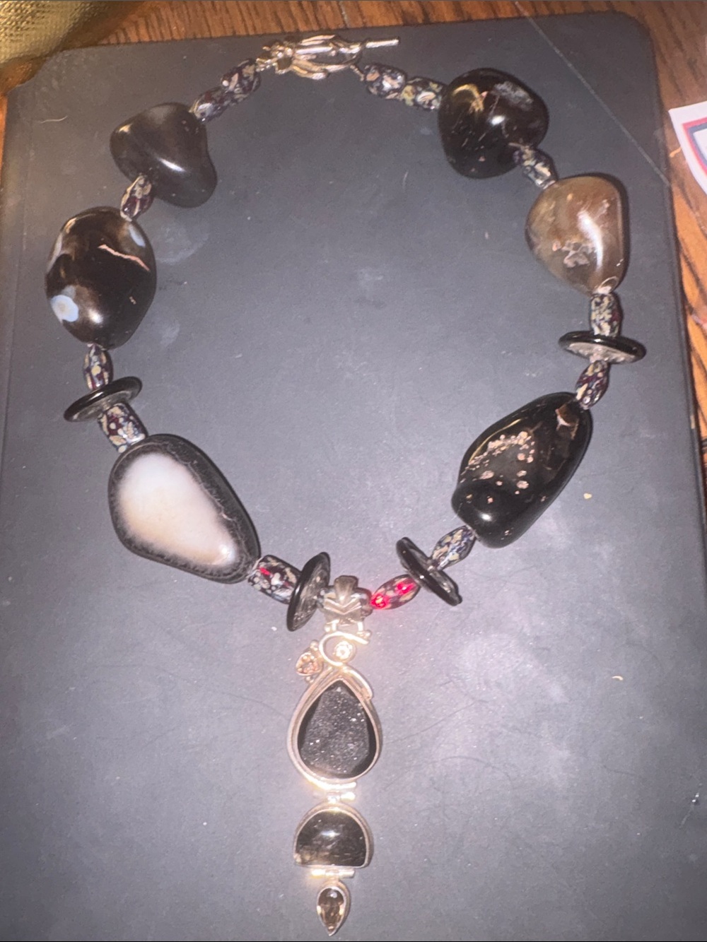 Black,Brown & White Genuine Quartz’s Sterling Silver Black Druzy Quartz & Topaz